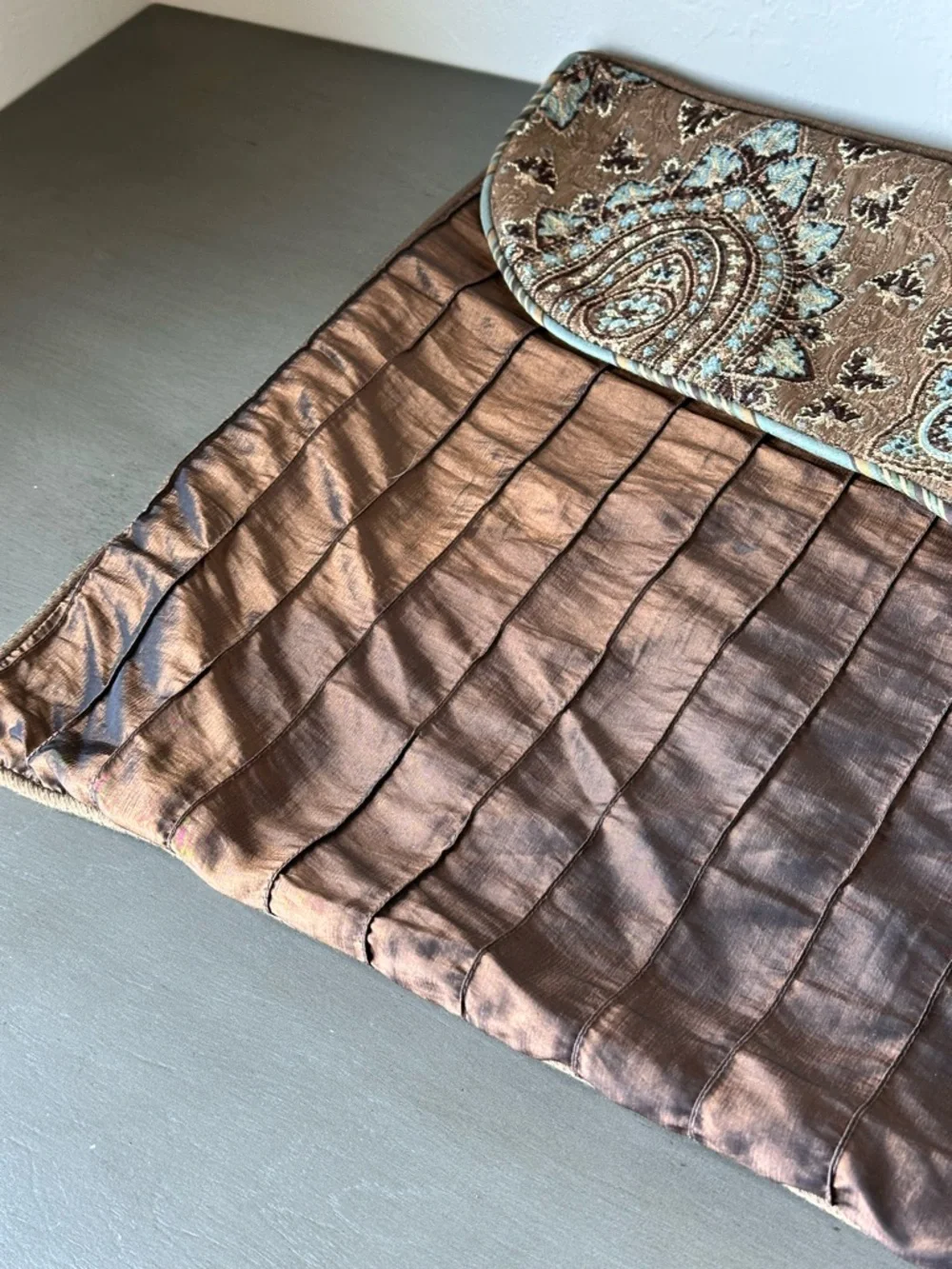 Eastern Accents 36x20 King Pillow Cover Brown Silk Embroidered Flap Overlay Lux